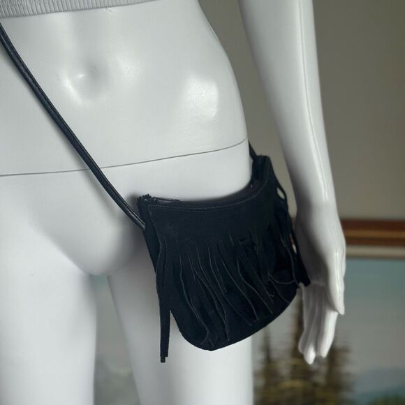 vintage mini black suede fringe crossbody bag - Picture 7 of 12